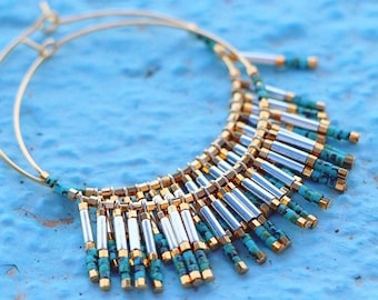 Mini creoles miyuki beads and golden beads gilded in 24 carat fine gold
