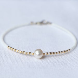 Freshwater PEARL bracelet, Miyuki glass beads, gold and white plated - Boho ChiC