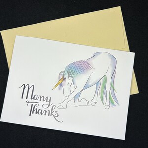 Merci beaucoup Carte de voeux à l'encre et à l'aquarelle illustrées de licorne Carte de remerciement vierge à l'intérieur, livraison GRATUITE