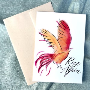 Rise Again-wenskaart Inkt en aquarel geïllustreerd Aanmoediging of beterschap blanco binnenkant kaart, GRATIS verzending
