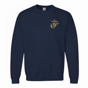 USMC Embroidered Eagle Globe Anchor EGA Crew Neck Sweatshirt - Navy Blue - Fully Licensed - All sizes up to 3X- Free Shipping