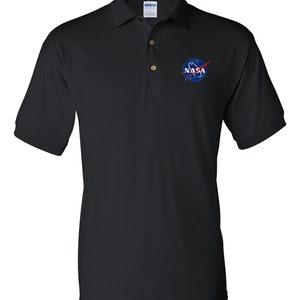 Camisa polo bordada com logotipo preto da NASA Meatball - Até 3X - Aprovado pela NASA - Frete grátis