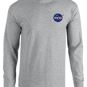 Camiseta de manga comprida bordada cinza com logotipo de almôndega da NASA – até 3 vezes – aprovada pela NASA – frete grátis