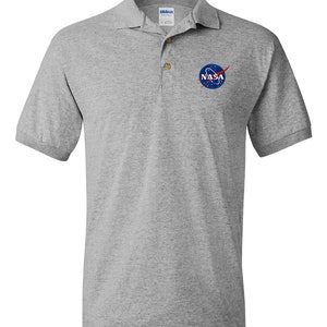 Camisa polo cinza bordada com logotipo de almôndega da NASA - até 3X - aprovada pela NASA - frete grátis
