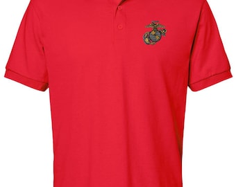 Camisa polo roja bordada del Cuerpo de Marines de los Estados Unidos - EGA - Águila, Globo y Ancla - Ropa con licencia del USMC - Tallas hasta 3X - Envío gratis