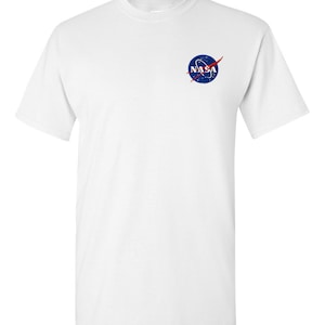 Camiseta bordada branca com logotipo de almôndega da NASA - até 3 vezes - aprovada pela NASA - frete grátis