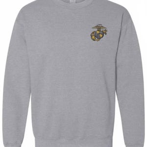 USMC Embroidered Eagle Globe Anchor EGA Crew Neck Sweatshirt - Sport Gray - Fully Licensed - All sizes up to 3X- Free Shipping