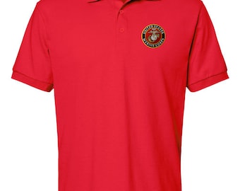 Polo rojo bordado del Cuerpo de Marines de los Estados Unidos. Con licencia. Todas las tallas hasta la 3X. Envío gratuito.