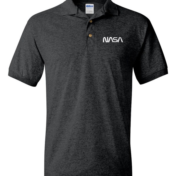 NASA Worm Logo Dark Gray Embroidered Polo Shirt - NASA Approved - Free Shipping