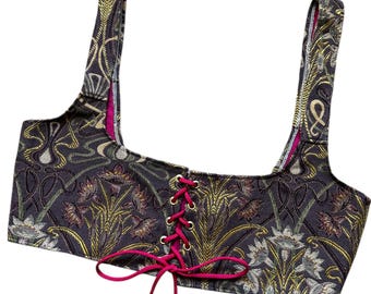 Handmade Purple Corset Belt - Recycled Curtain, Cottagecore Charm