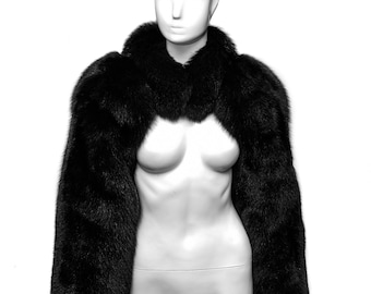 Calentadores de brazos y bufanda de piel auténtica de zorro negro