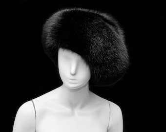 French Style Plain Black Genuine Fox Fur Handmade Fall Winter Hat