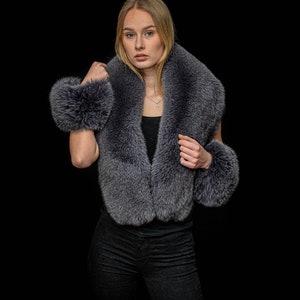 Space Gray Fox Fur Scarf Stole Scarf Wristbands Cuffs