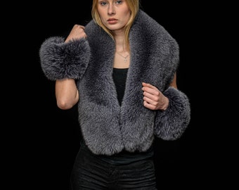 Space Gray Fox Fur Scarf Stole Scarf Wristbands Cuffs