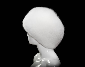 Original Russian Fur Hat Knitten Beanie Base Exclusive Design WHITE SHADOW FOX 