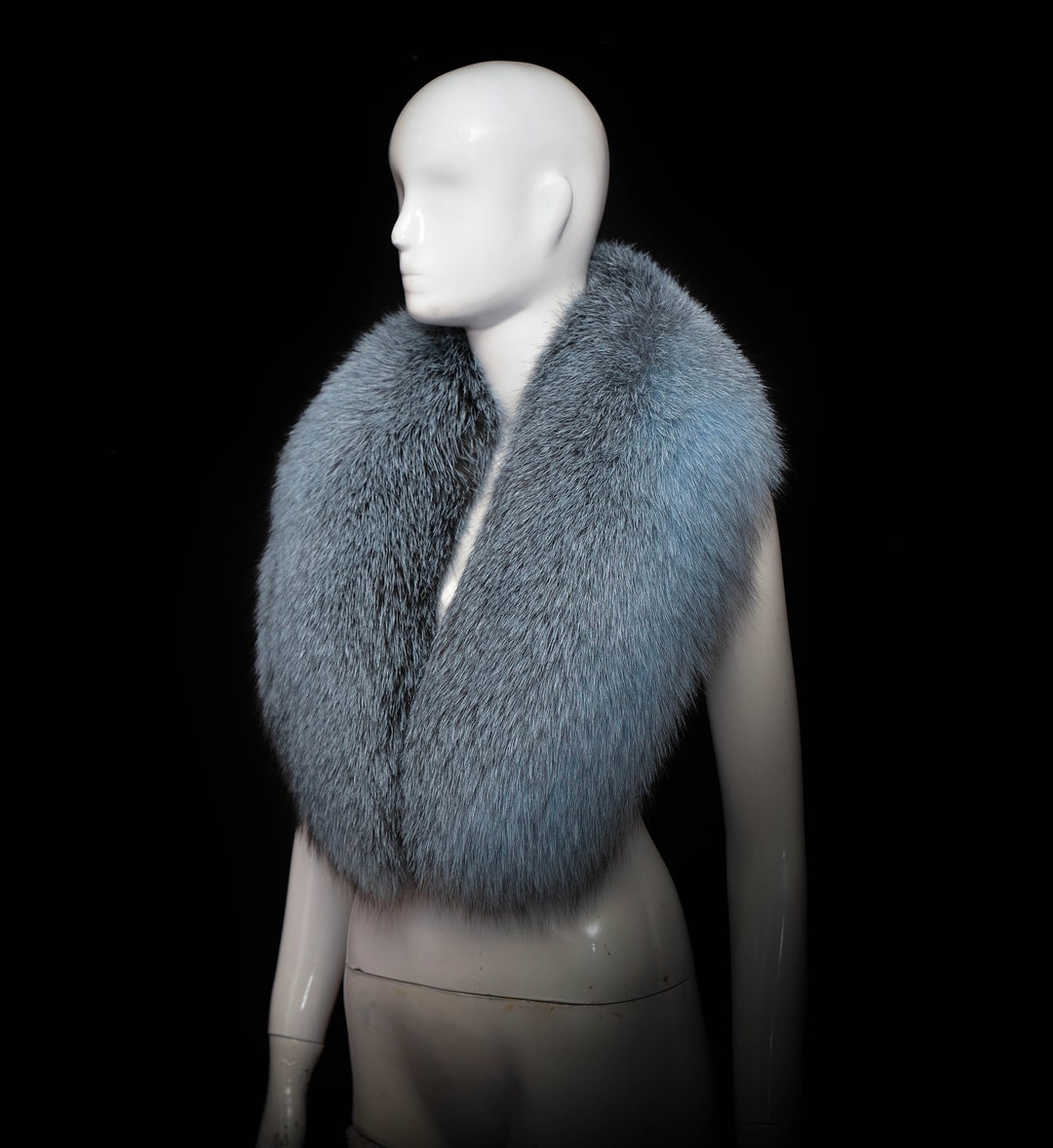 Toned Blue Frost Fox Fur Stole Shawl Shoulders Wrap Scarf - Etsy