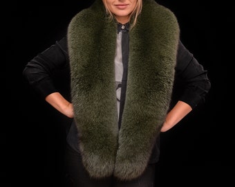 Saga Furs Moss Green Fox Fur Women's Boa Collar Scarf