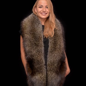 Rare Palomino Brown Silver Fox Fur Oversize Scarf Boa Stole