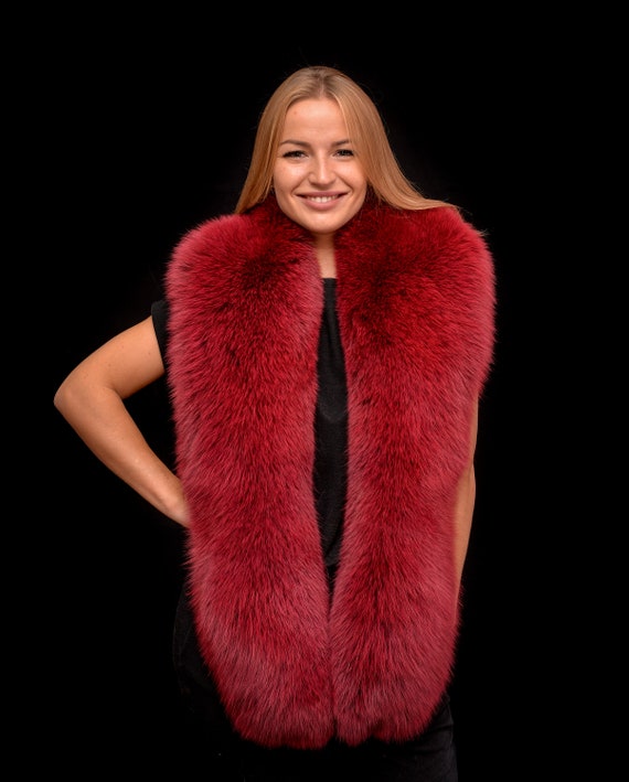 Ruby Red Massive Shadow Fox Fur Stole Boa Shawl Shoulder Wrap - Etsy