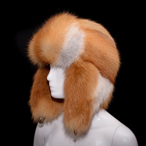 Red Fox Fur Men&#39;s  Bomber Aviator Trapper Hat Cap