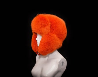 Orange Fox Fur Massive Trapper Bomber Aviator Ushanka Fall Winter Hat