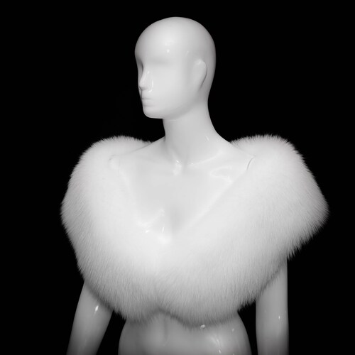 Plain White Arctic Shadow Fox Fur Winter Bride Stole Shawl Shoulders Wrap