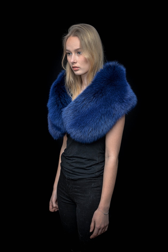 Genuine Blue Fox Fur Handmade Winter Stole Shawl Shoulders Wrap