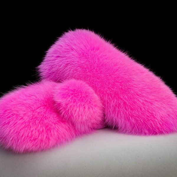 Gants mitaines ours en peluche en fourrure de renard arctique rose fluo