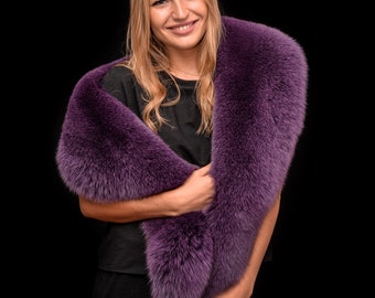 Saga Furs Purple Fox Fur Shoulder Wrap Scarf Boa Stole Collar