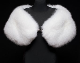 Pure White Arctic Fox Fur Weddings Stole Collar Scarf Shawl Cape