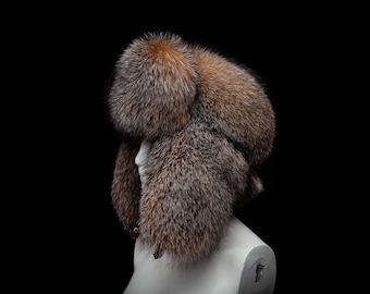 Exclusive Gold Frost Silver Fox Fur Massive Trapper Bomber Aviator Ushanka Fall Winter Hat