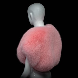 Genuine Flamingo Pink Fox Fur Bolero Shrug
