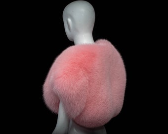 Echte flamingoroze bolero bolero van vossenbont