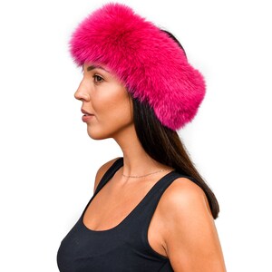 Rose Red Fox Fur Luxury Stylish Ski Headband Headwrap Ear Warmer