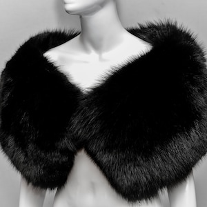 Real Jet Black Fox Fur Ladies Stole Puritan Shawl Shoulder Wrap