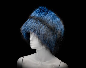 Blue Silver Fox Fur Fance Winter Fall Women's Stylish Hat