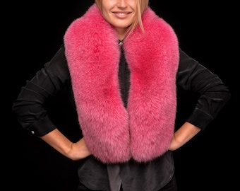 Saga Furs Pink Blue Fox Fur Women's Collar Scarf