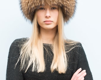 Genuine Finnraccoon Fur Ladies Winter Hat Cap