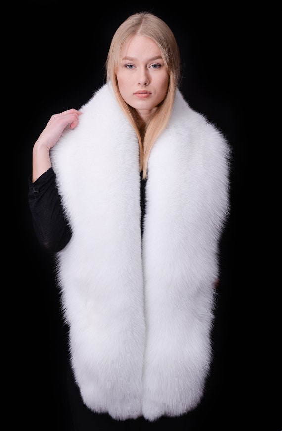 HUGE Snow White Arctic Fox Fur Boa Stole Shawl Scarf Collar