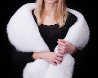 HUGE Snow White Arctic Fox Fur Boa Stole Shawl Scarf Collar