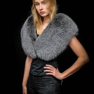 Black Toned Blue Frost Fox Fur  Stole Shawl Shoulders Wrap
