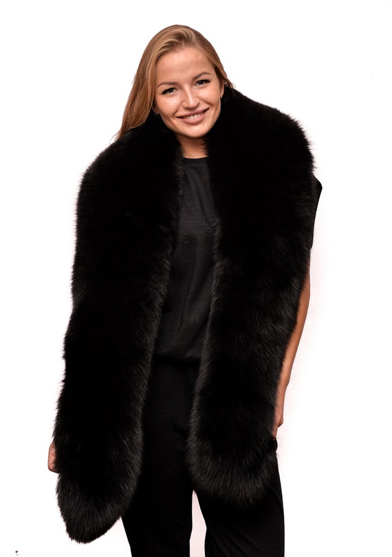 Premium Golden Island Fox Fur Handmade Stole Boa Shawl Shoulder Wrap 70"