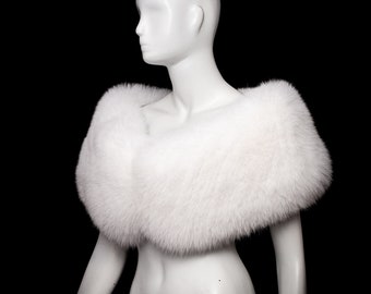 Plain White Arctic Shadow Fox Fur Winter Bride Huge Stole Shawl Shoulders Wrap