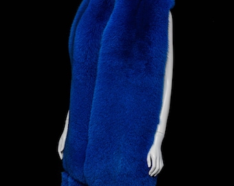Echte elektrische blauwe vossenbont enorme enorme oversized boa stola sjaal + staarten