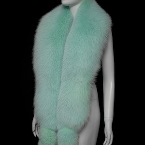Mint Green Fox Fur Women's Stylish Oversize Scarf Boa Stole Shawl Collar With Tails
