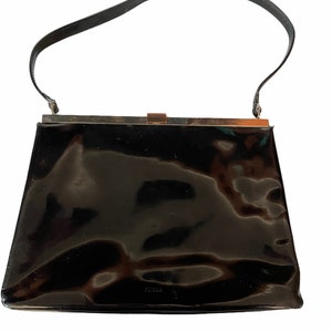 Céline Vintage - Embossed Patent Leather Satchel Bag - Black