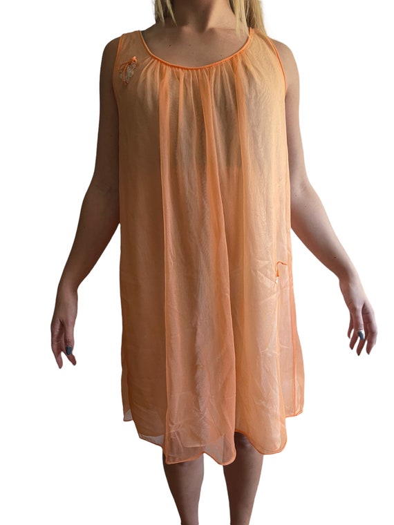 Vintage 1960’s Nightgown Chemise Orange Babydoll - image 2