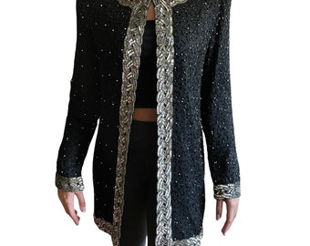 Vintage 80’s Laurence Kazar Beaded Sequined Evening Jacket Sz Small