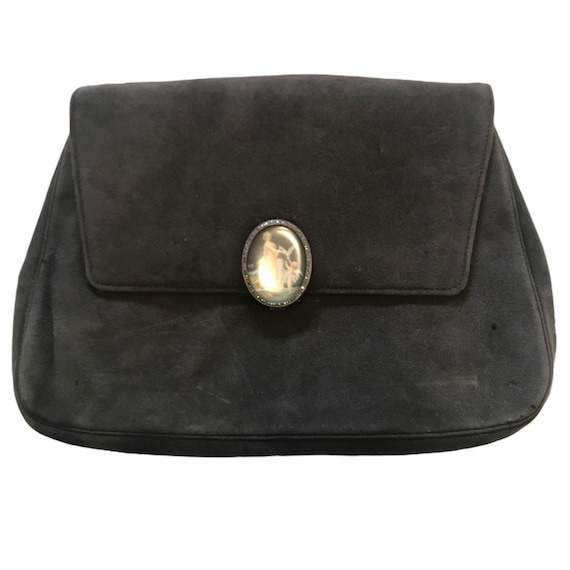 black suede evening clutch
