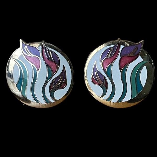 Vintage Laurel Burch Enamel Post Earrings Lillies for Les